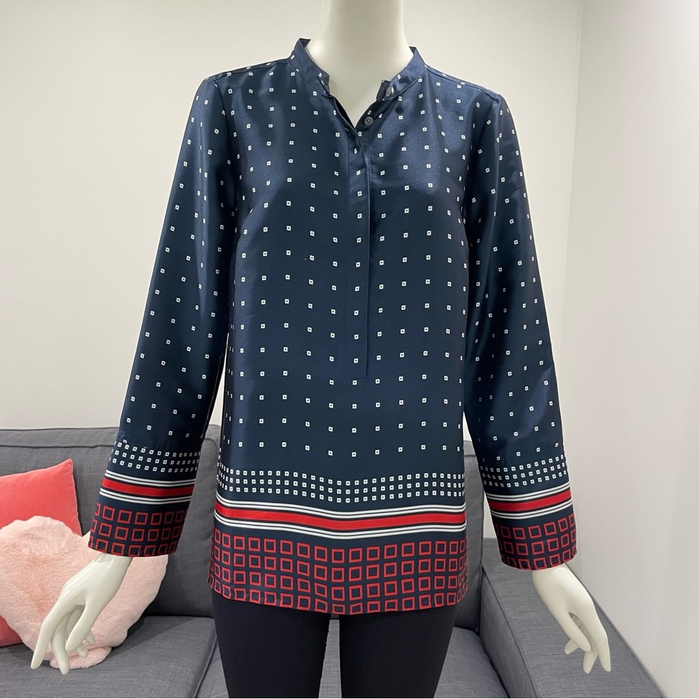 J. CREW Silky Button-Up Tunic in Ratti Geometric Twill Size Small